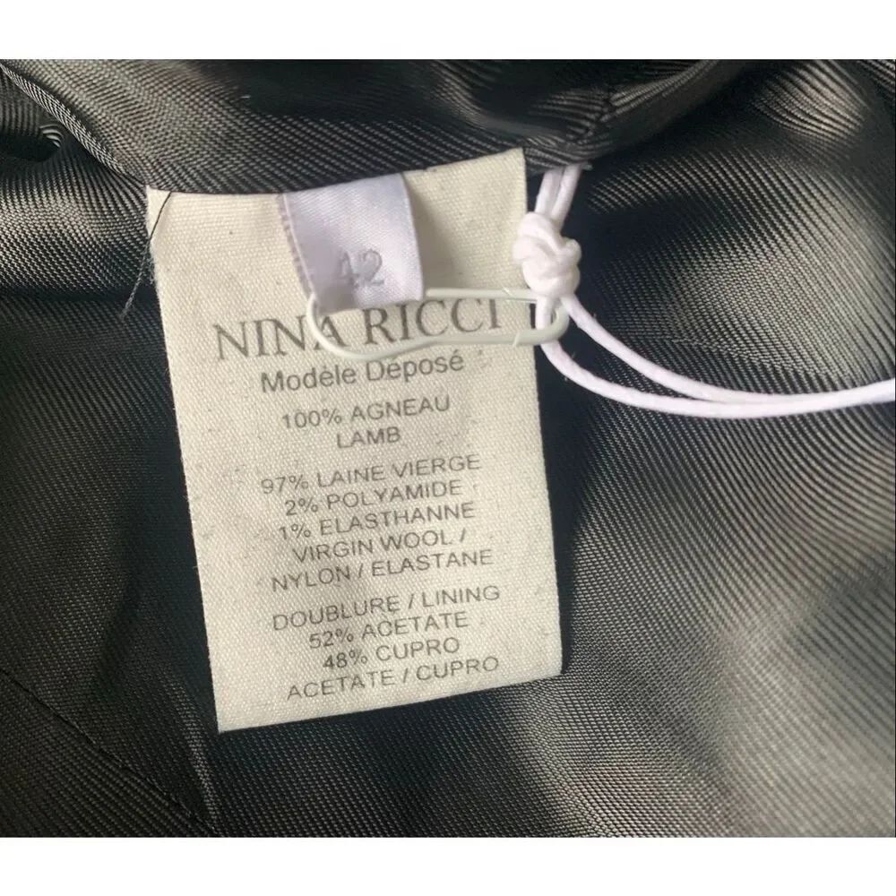 NEW NWT NINA RICCI Black Lamb Leather Zip Ruffle Crop Coat Jacket sz 42 M $3990 - Picture 6 of 13